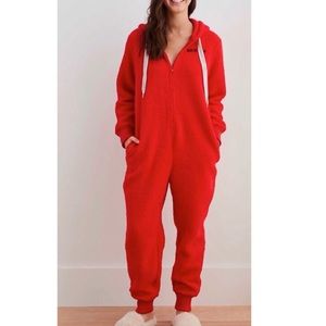 Aerie Red Fleece Niceish Sherpa Onesie